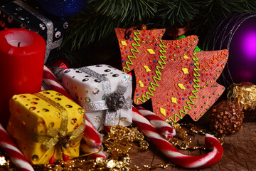 Christmas tree with Christmas balls and gifts