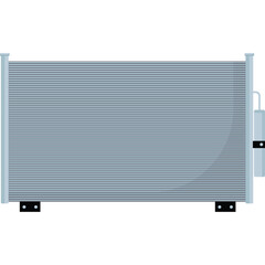 Gray Aluminum Car Radiator With Horizontal Fins And Black Mount Isolated On Transparent Background Detailed View Of Automotive Cooling System Component