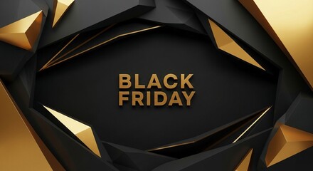 Elegant Geometric Black Friday Promotion Advertisement with Golden Accents and Dark Background