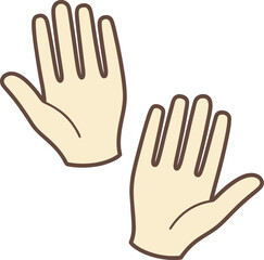 Two open cartoon hands with fingers spread on a white background