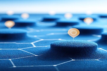 Textured blue landscape with location pin markers