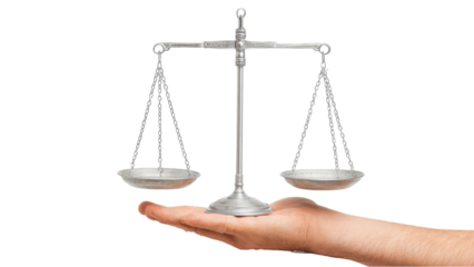 Justice Scale on Hand: Symbol of Law, Balance, and Fairness
