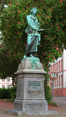 Mainz, Germany. Schiller Monument at Schillerplatz. The monument to Friedrich Schiller by sculptor Johann Baptist School (1818-1881) was unveiled on October 18, 1862.