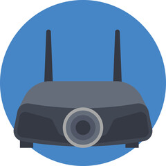 Gray Wireless Router with Two Antennas in a Blue Circle Background with a Transparent Background Base