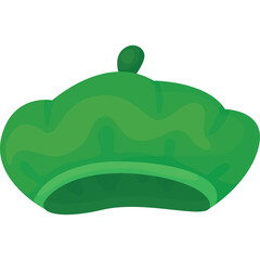 Green artist beret with a pompom on top isolated on a transparent background detailed illustration flat design