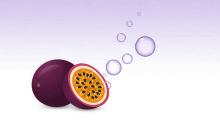 Fresh Passionfruit Illustration with Bubbles for Refreshing Beverages and Designs