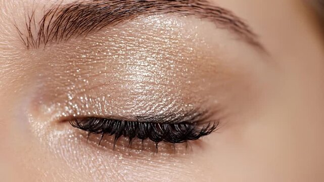 Applying Mascara: Close-up of Eye with Blue Iris and Long Lashes