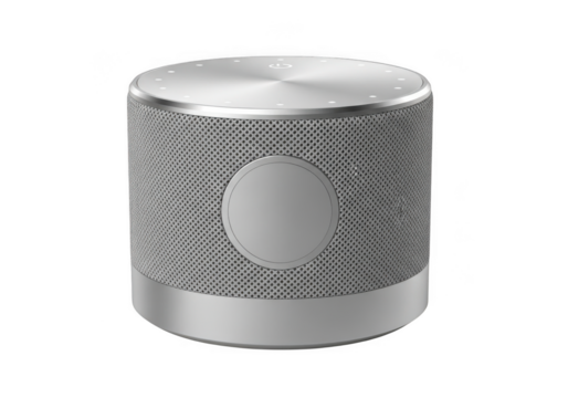 Sleek silver wireless smart speaker device for modern home audio
