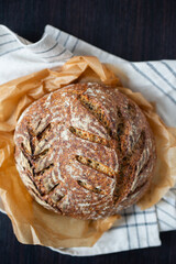 Close-up of whole wheat sourdough bread