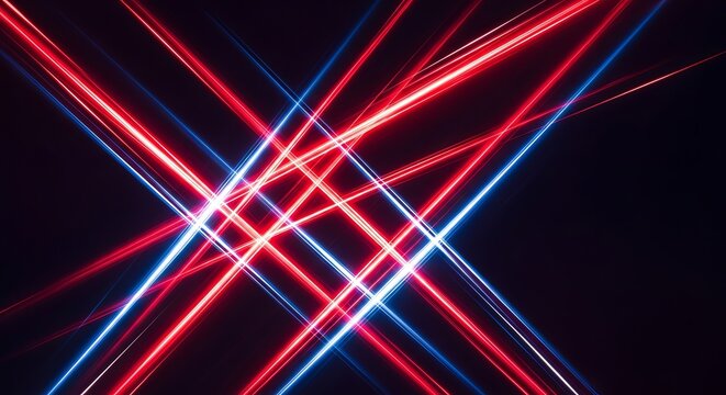 Abstract neon light trails laser beams glowing lines red blue futuristic dark background design graphic wallpaper