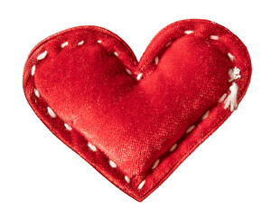 Handmade red heart shape with stitches