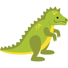 Green Cartoon Dinosaur with Yellow Spots Standing Against Transparent Background Simple Flat Design