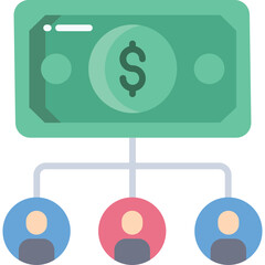 Green Dollar Bill Connected To Three Diverse People Silhouettes Representing Financial Distribution Or Networking On A Transparent Background
