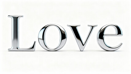- Love word in chrome 3D typography on white background romantic decor
