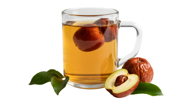 Savor the moment with a warm cup of jujube tea, a delicious and healthy beverage perfect for relaxation and wellness, promoting calmness and overall health
