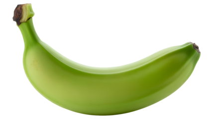 Perfectly unripe banana ready for plantain chips or island cooking adventures with vibrant green color and transparent background, a culinary delight