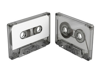 Obraz premium Two transparent vintage audio cassette tapes for music storage