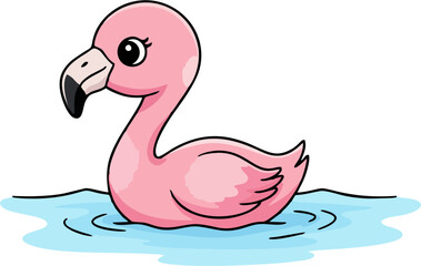 Cute Baby Flamingo Swimming Cartoon Vector