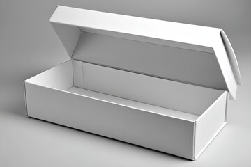 Naklejka premium Open white cardboard box, rectangular shape, empty inside, studio shot