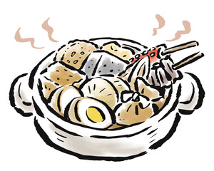 1人おでん鍋　筆タッチ手描きイラスト