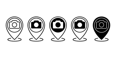 Camera Location Pin Black Icon Bundle for Photography and Travel Map Design