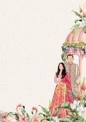 Wedding Invitation Beige and Green Floral Elegant Illustrated Blank Card Background