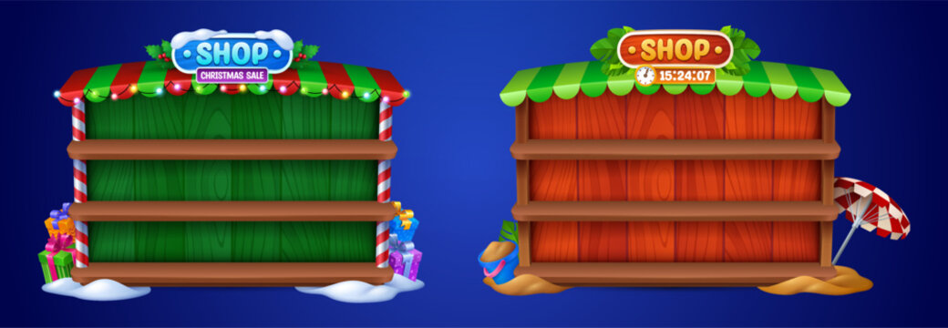 Cartoon set of empty game shop frames