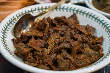 Spicy Paru  (fried beef lung) in Ceramic Bowl