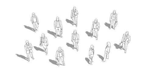 CAD Drawings. Top view of teacher standing or walking isolated on white background. Vector illustration.