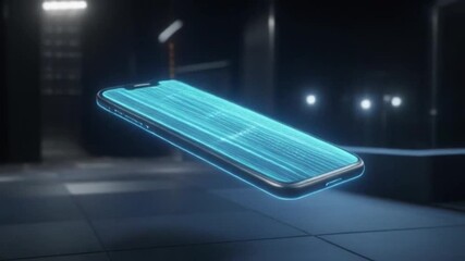 Futuristic smartphone with glowing holographic UI animation
