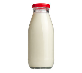 Milk bottle with red cap isolated on a transparent background