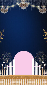 Wedding Sangeet Invitation Blue and White Decorative Indian Blank Card Background
