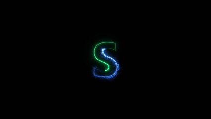 Letter S neon bright colorful 4k illustration. Abstract motion S in footage.