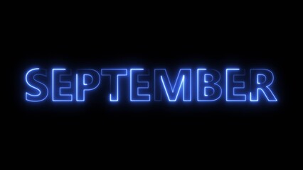 Bright neon lines September text purple color 4k illustration.  September 1 Month 4k illustration.