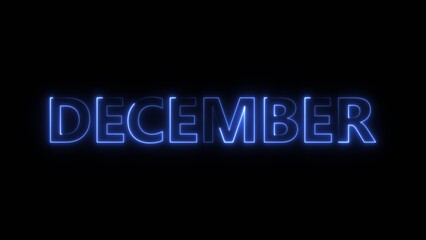 Bright neon lines December text purple color 4k illustration.  December 1 Month 4k illustration.