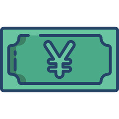 Green Yen Bill With Dark Blue Outline and Symbol Isolated on Transparent Background