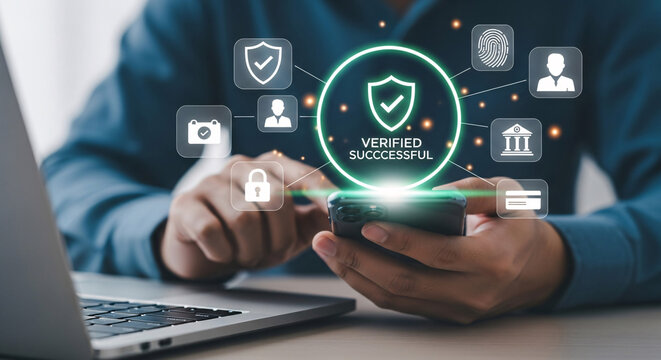 Business Person Using Smartphone with Finance Icons