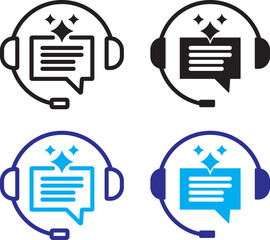 ai customer service icon set. chat headphone sign. Customer Support and Communication.  Virtual help chat bot with headset. customer support bots.  Ideal for virtual help tools