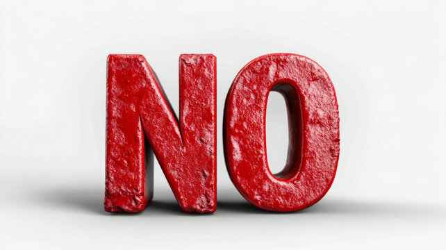 The word 'NO' in bold red 3D letters on a white background.