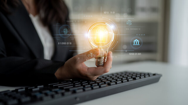 Cybersecurity system interface with biometric lock and data protection. Cybersecurity protects access, identity, cyber security prevents threats, and cyber security supports digital systems. Latch