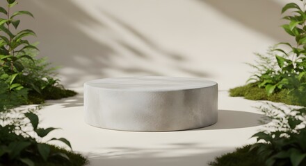 White Concrete Pedestal Among Green Plants