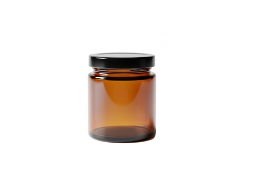 Amber glass dropper bottle with black cap isolated on transparent background