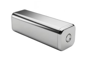 Shiny metal rectangular object isolated on transparent background