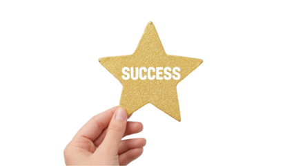 Hand Holding Golden Success Star on White Background