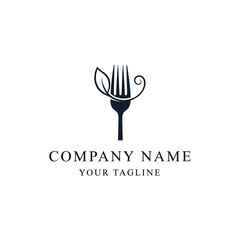 Elegant Fork Logo Design with Leaf and Swirl for Restaurant.
