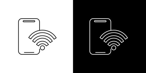 Smartphone with wireless internet connection icon. Mobile phone Wi-Fi signal symbol for network connectivity. Vector line art illustration for web and mobile applications