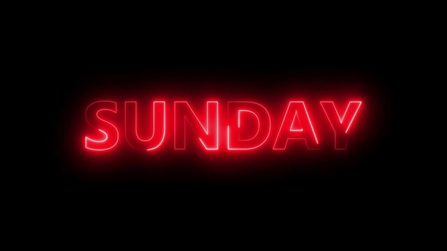 Bright neon lines sunday text red color animation.  7 days a week name sunday 4k video. 