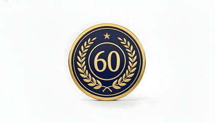 Majestic 3D gold and navy blue medallion featuring the number sixty and a laurel wreath, symbolizing a major 60th anniversary, diamond jubilee, or career achievement