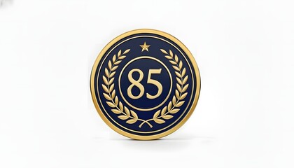 High-quality 3D render of a gold and navy blue medallion with the number eighty-five and a laurel wreath, ideal for acknowledging a major 85th anniversary or service milestone