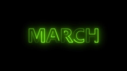 Bright neon lines March text lime green color animation. March 1 Month 4k video. - Powered by Adobe